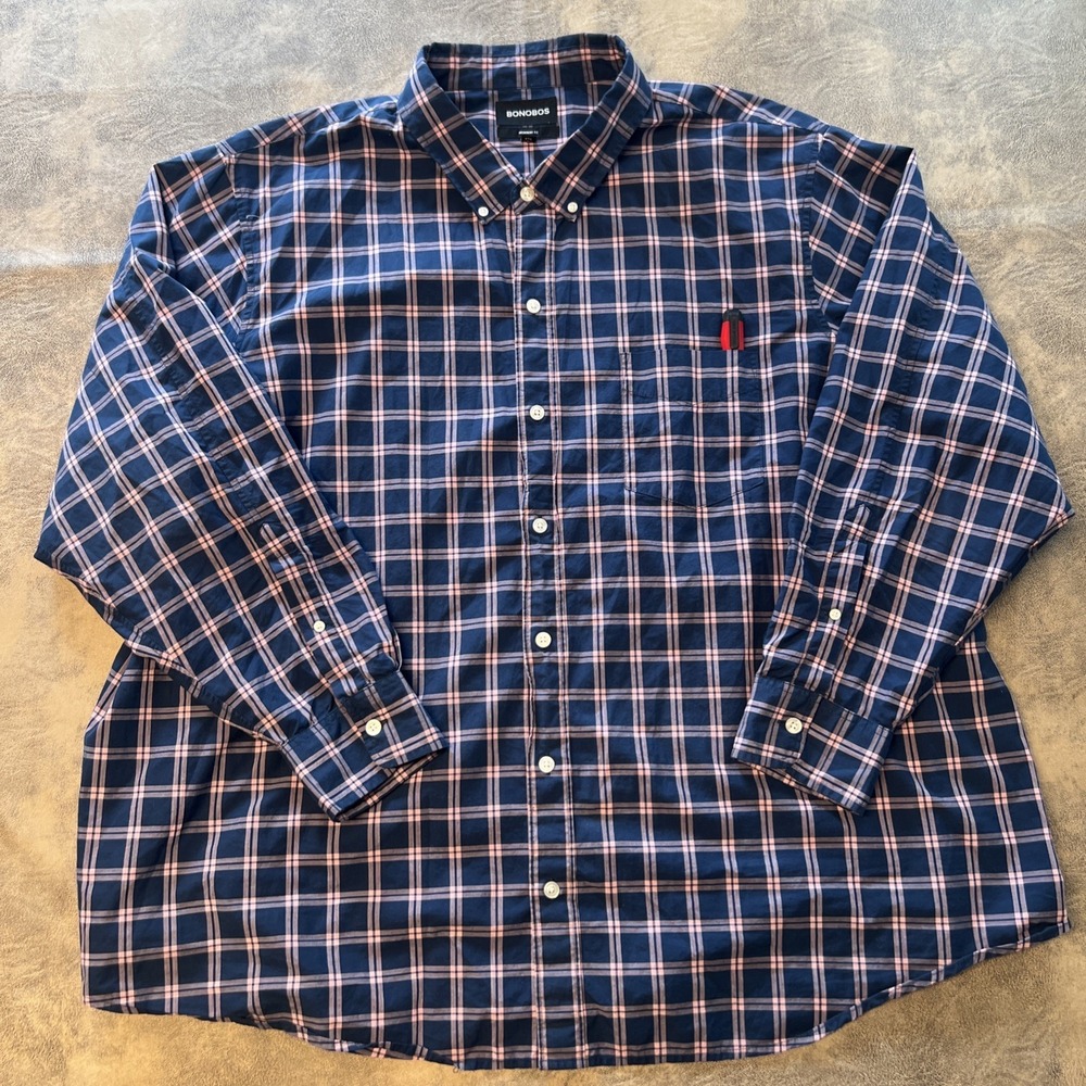 Bonobos Shirt Men's 4XL Blue Plaid Prominent Fit Cotton Button Down LS Relaxed